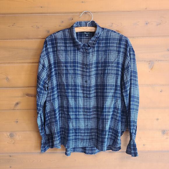 Madewell Westward Bell-Sleeve Shirt in Plaid Medium Smock Sleeve Button Down - Picture 2 of 6